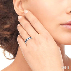 2.5 MM Round Cut Sapphire and 1/5 Ctw Channel Set Round Cut Diamond Band in 14K Yellow Gold