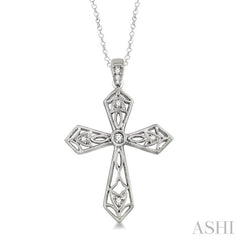 1/20 Ctw Round Cut Diamond Cross Pendant in Sterling Silver with Chain