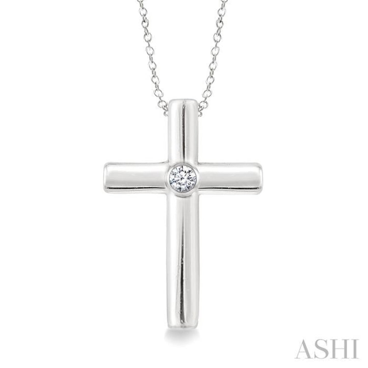 1/50 Ctw Round Cut Diamond Cross Pendant with Chain in Sterling Silver
