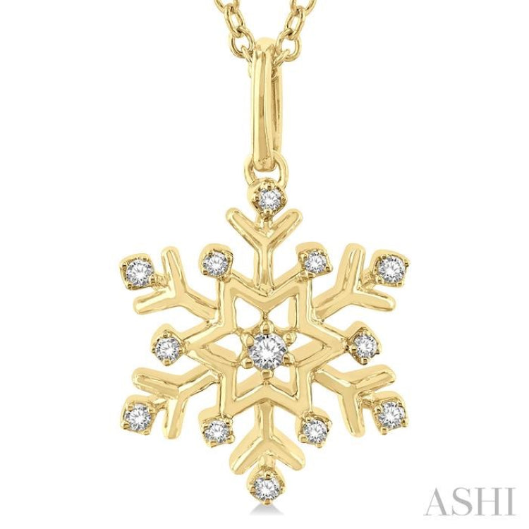 1/10 Ctw Petite Snowflake Round Cut Diamond Fashion Pendant With Chain in 10K Yellow Gold