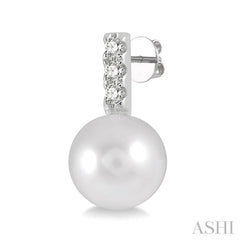 7 MM Cultured Pearls and 1/10 Ctw Round Cut Diamond Earrings in 14K White Gold