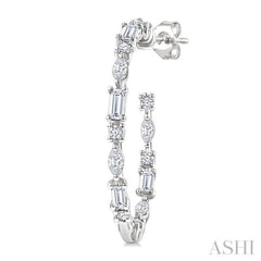 1 1/6 Ctw Inside & Outside Mixed Diamond Cut Fashion Open Hoop Earrings in 14K White Gold