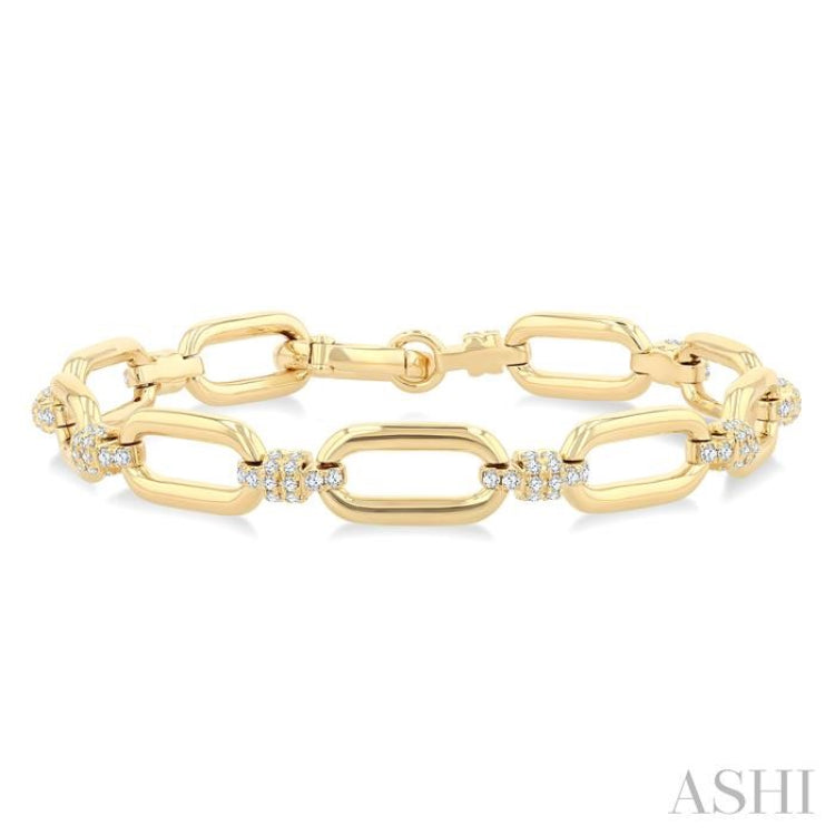 1 1/10 Ctw Round Cut Diamond Paperclip Link Fashion Bracelet in 14K Yellow Gold