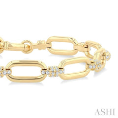 1 1/10 Ctw Round Cut Diamond Paperclip Link Fashion Bracelet in 14K Yellow Gold