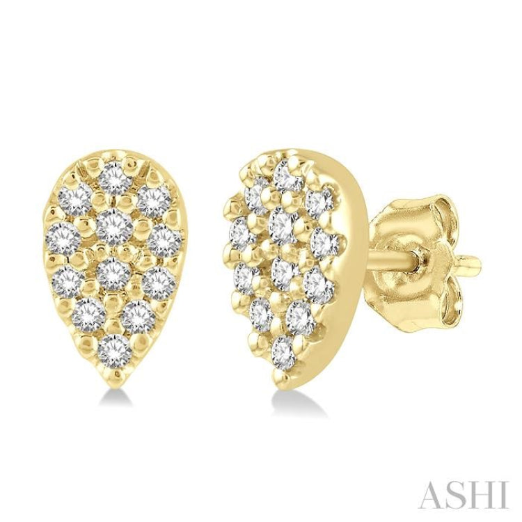 1/10 Ctw Pear Shape Round Cut Diamond Petite Earring in 10K Yellow Gold