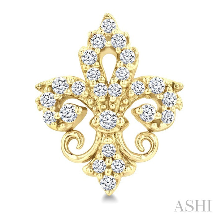 1/5 Ctw Petite Fleur De Lis Round Cut Diamond Fashion Stud Earring in 10K Yellow Gold