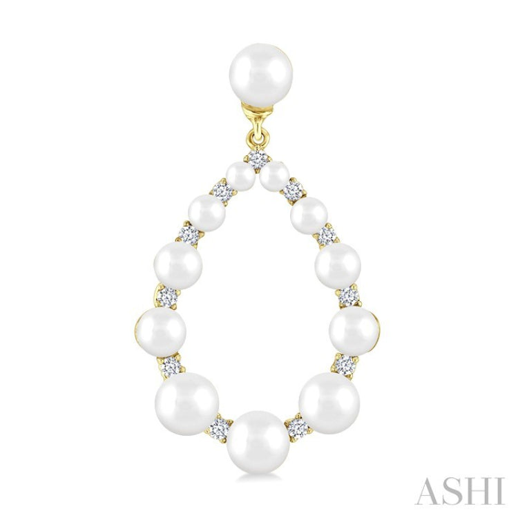 2 MM-4.5 MM Tear Drop Cultured Pearls and 1/4 Ctw Round Cut Diamond Fashion Earring in 10K Yellow Gold