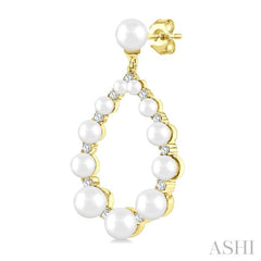 2 MM-4.5 MM Tear Drop Cultured Pearls and 1/4 Ctw Round Cut Diamond Fashion Earring in 10K Yellow Gold