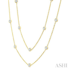 3 Ctw Bezel Set Round Cut Diamond Station Long Necklace in 14K Yellow Gold
