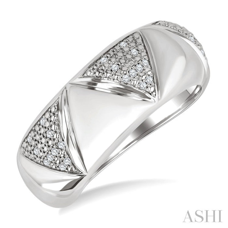 1/10 Ctw Bold Straight and Inverted Chevron Round Cut Diamond Wide Fashion Band in Sterling Silver