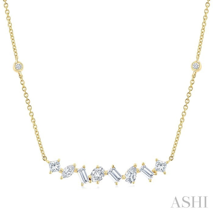 1 Ctw Mixed Diamond Cut Fashion Station Necklace in 14K White Gold