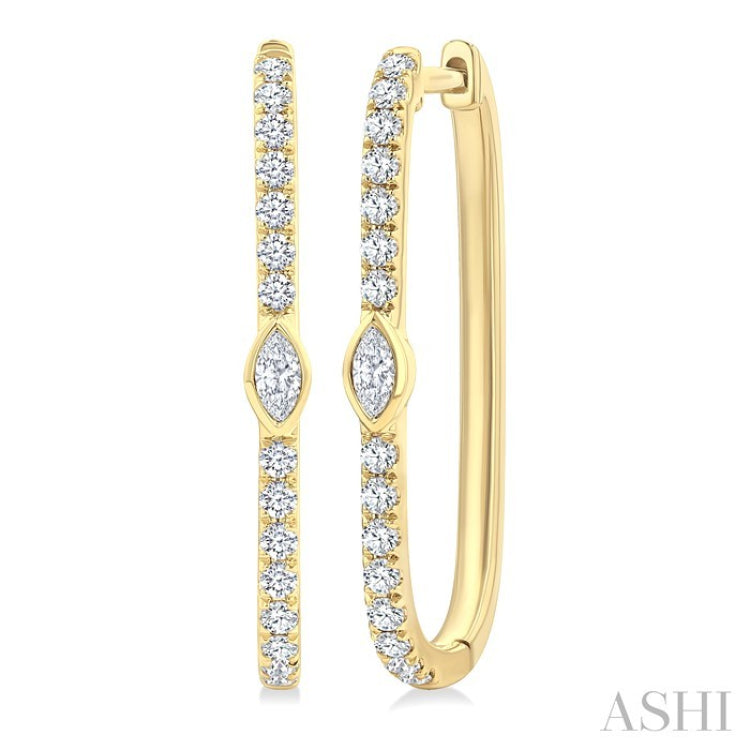 1/3 Ctw Marquise and Round Cut Diamond Rectangular Fashion Hoop Earrings in 14K Yellow Gold