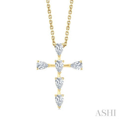 1/2 Ctw Cross 6-Stone Pear Cut Diamond Fashion Pendant With Chain in 14K Yellow Gold