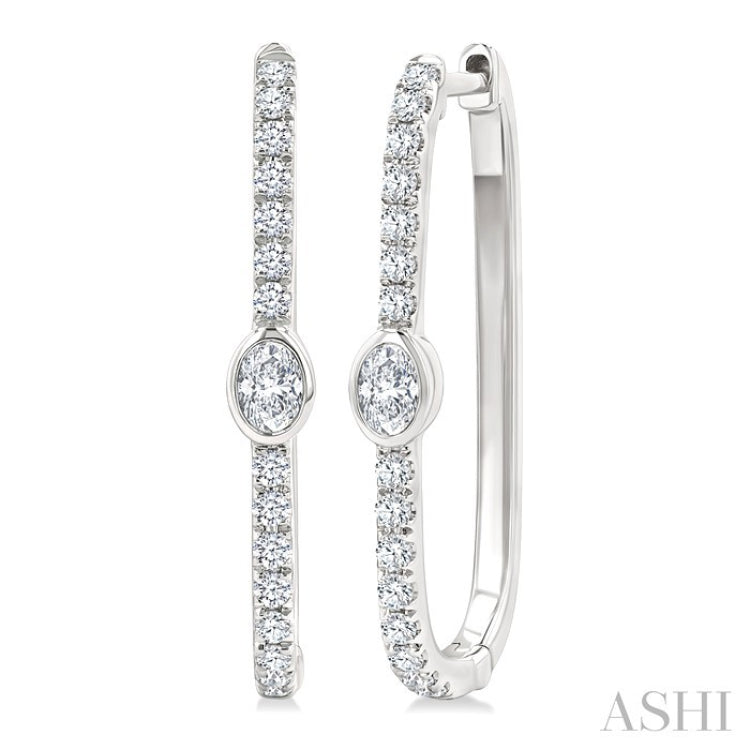 3/8 Ctw Oval and Round Cut Diamond Rectangular Fashion Hoop Earrings in 14K White Gold