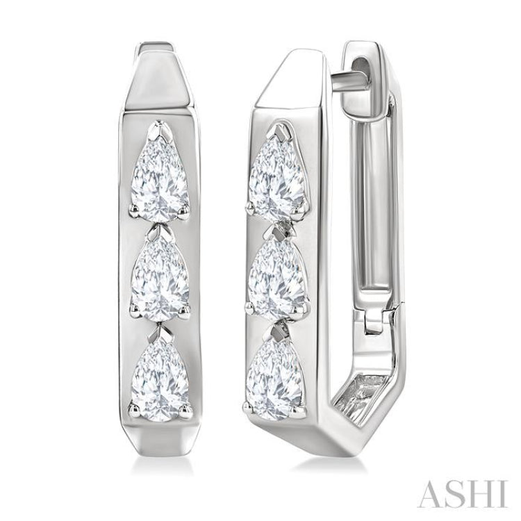 1/2 Ctw Pear Cut Diamond Hexagonal Fashion Hoop Earrings in 14K White Gold