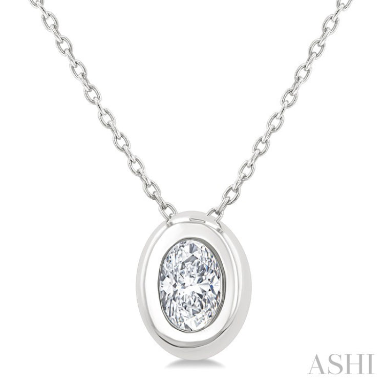 1/3 Ctw Bezel Set Oval Cut Diamond Bubble Fashion Pendant With Chain in 14K White Gold