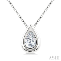 1/3 Ctw Bezel Set Pear Cut Diamond Bubble Fashion Pendant With Chain in 14K White Gold