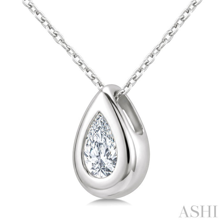 1/3 Ctw Bezel Set Pear Cut Diamond Bubble Fashion Pendant With Chain in 14K White Gold