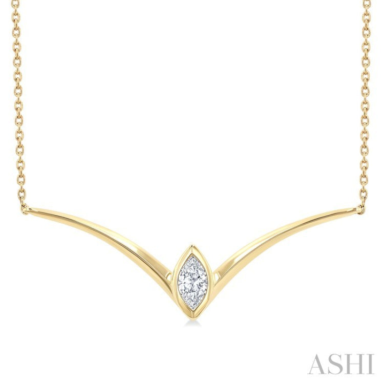 1/4 Ctw Chevron Bezel Marquise Cut Diamond Necklace in 14K Yellow Gold