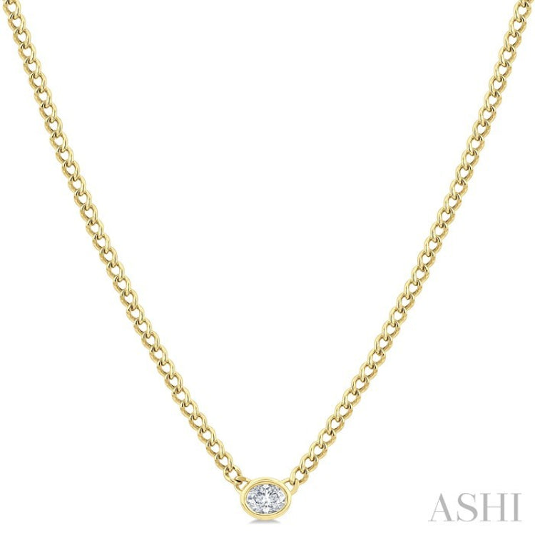 1/5 Ctw Bezel Set Oval Cut Diamond Curb Link Fashion Necklace in 14K Yellow Gold
