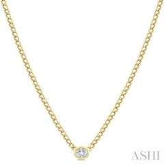 1/5 Ctw Bezel Set Oval Cut Diamond Curb Link Fashion Necklace in 14K Yellow Gold