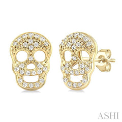 1/6 Ctw Petite Skull Round Cut Diamond Fashion Earrings in 10K Yellow Gold