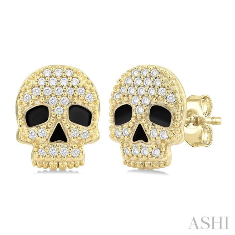 1/6 Ctw Petite Skull Round Cut Diamond Fashion Earrings in 10K Yellow Gold