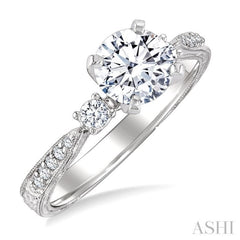 5/8 Ctw Diamond Engagement Ring with 3/8 Ct Round Cut Center Stone in 14K White Gold