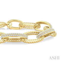 3 Ctw Open Window Oval Link Round Cut Diamond Fashion Bold Bracelet in 14K Yellow Gold