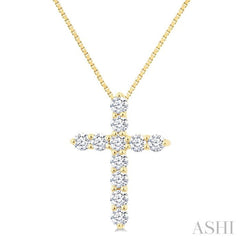 1/3 Ctw Round Cut Diamond Cross Pendant in 14K Yellow Gold with Chain