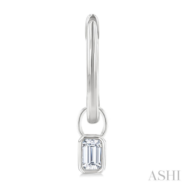 1/3 Ctw Bezel Set Emerald Cut Diamond Huggie Earrings in 14K White Gold