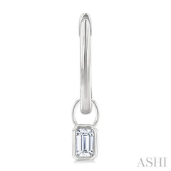 1/3 Ctw Bezel Set Emerald Cut Diamond Huggie Earrings in 14K White Gold