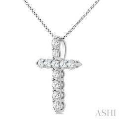 1/3 Ctw Round Cut Diamond Cross Pendant in 14K White Gold with Chain