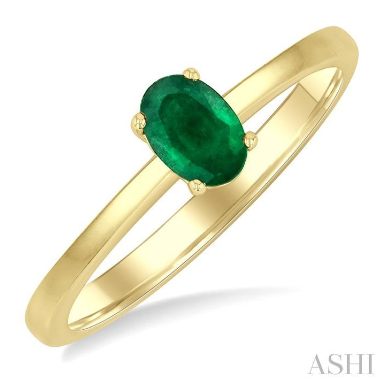 6x4 MM Oval Shape Emerald Precious Solitaire Ring in 14K Yellow Gold