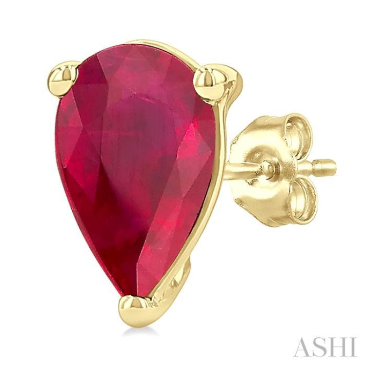 4X3 MM Pear Shape Ruby Precious Stud Earrings in 14K Yellow Gold