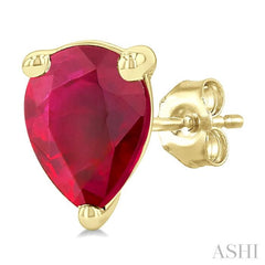 5X3 MM Pear Shape Ruby Precious Stud Earrings in 14K Yellow Gold