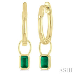 5x3 MM Bezel Set Emerald Precious Fashion Huggie Earrings in 14K Yellow Gold