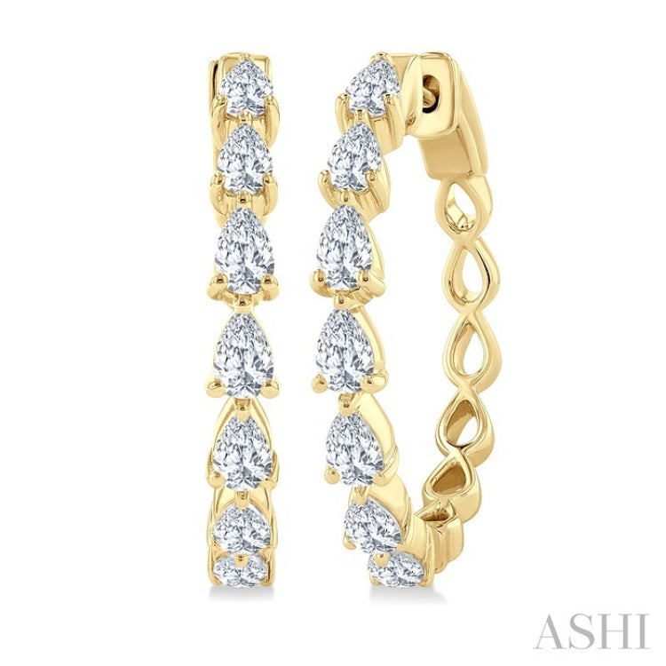 1 1/2 Ctw North-South Pear Shape Diamond Fashion Hoop Earring in 14K Yellow Gold