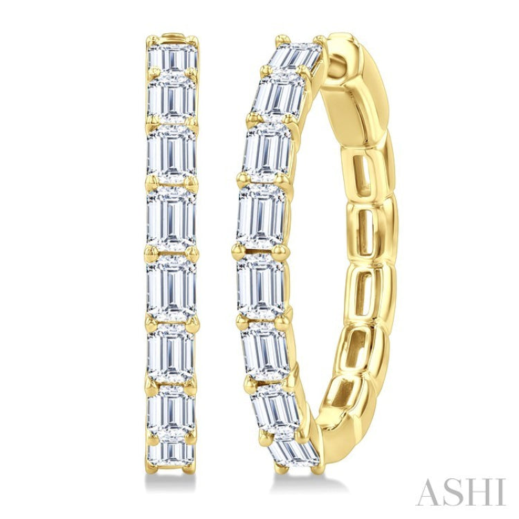 1 7/8 Ctw North-South Emerald Cut Diamond Fashion Hoop Earring in 14K Yellow Gold