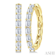 1 7/8 Ctw North-South Emerald Cut Diamond Fashion Hoop Earring in 14K Yellow Gold