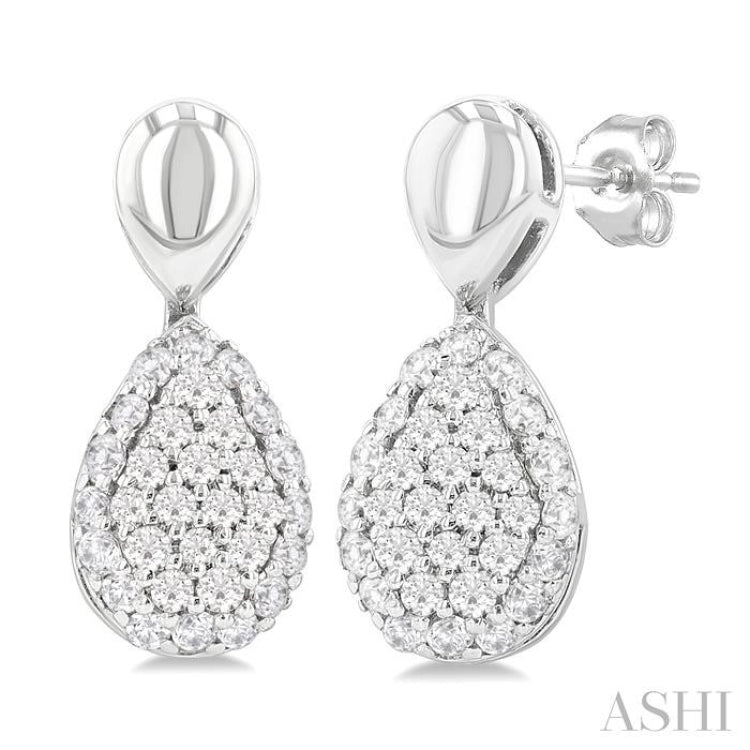 1/3 Ctw Pear Shape Mount Pave Set Round Cut Diamond Fashion Earrings in 10K White Gold