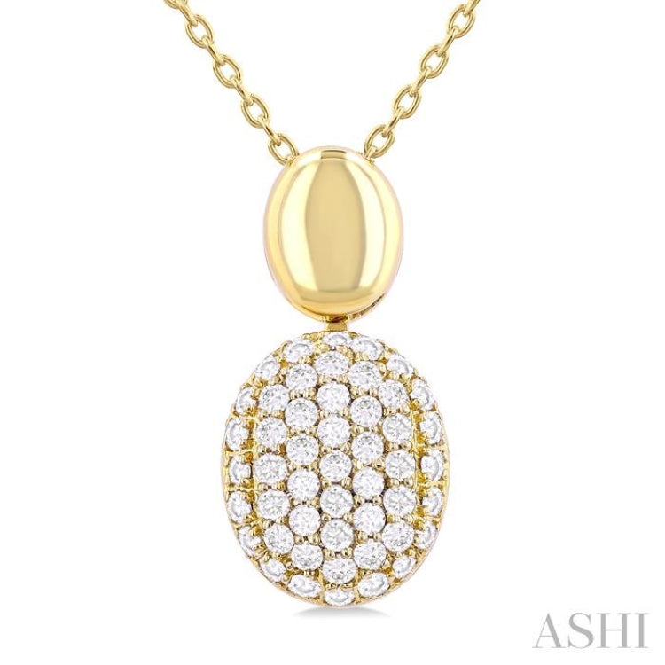1/4 Ctw Oval Shape Mount Pave Set Round Cut Diamond Pendant in 10K Yellow Gold with Chain