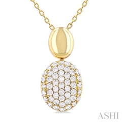 1/4 Ctw Oval Shape Mount Pave Set Round Cut Diamond Pendant in 10K Yellow Gold with Chain