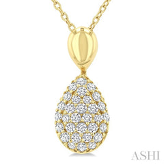 1/4 Ctw Pear Shape Pave Set Round Cut Diamond Fashion Pendant With Chain in 10K Yellow Gold