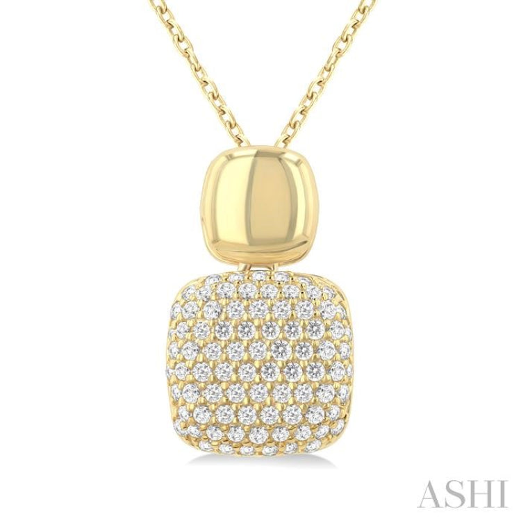 1/4 Ctw Twin Cushion Mount Pave Set Round Cut Diamond Fashion Pendant With Chain in 10K Yellow Gold