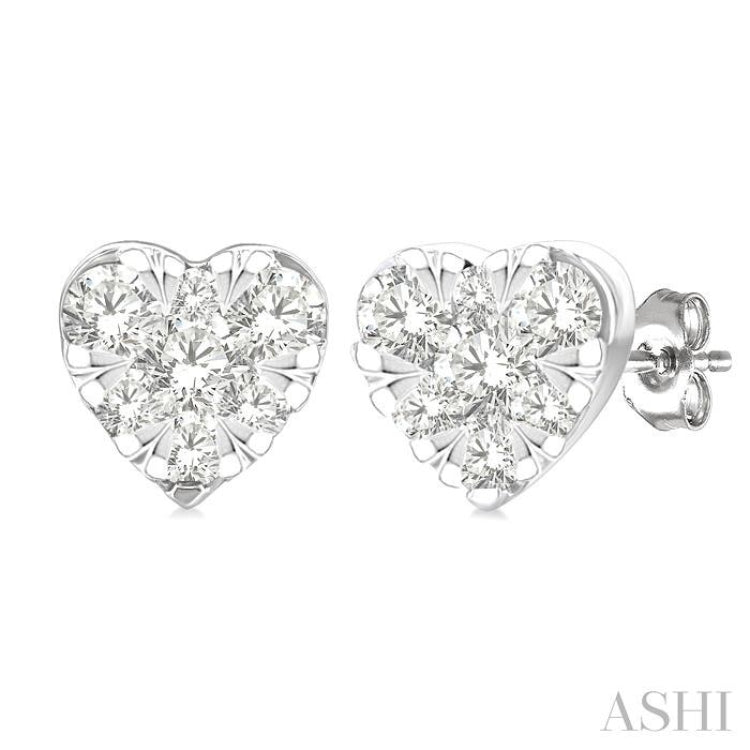 1/6 Ctw Lovebright Petite Heart Shape Round Cut Diamond Fashion Stud Earring in 10K Yellow and White Gold
