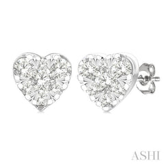1/6 Ctw Lovebright Petite Heart Shape Round Cut Diamond Fashion Stud Earring in 10K Yellow and White Gold