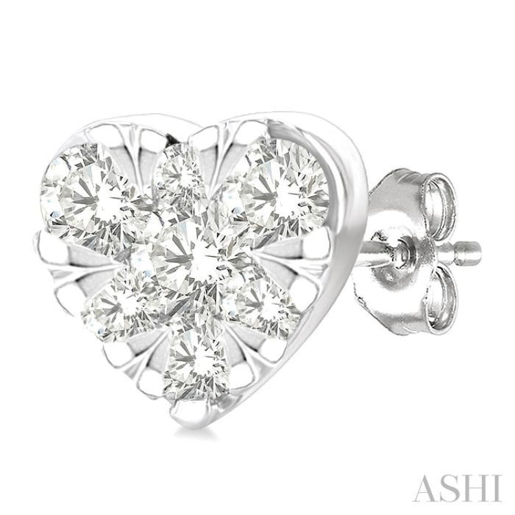 1/6 Ctw Lovebright Petite Heart Shape Round Cut Diamond Fashion Stud Earring in 10K Yellow and White Gold