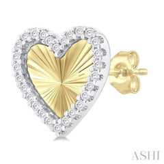 1/5 Ctw Fluted Texture Heart Shape Round Cut Diamond Pirouette Fashion Stud Earring in 10K Yellow and White Gold