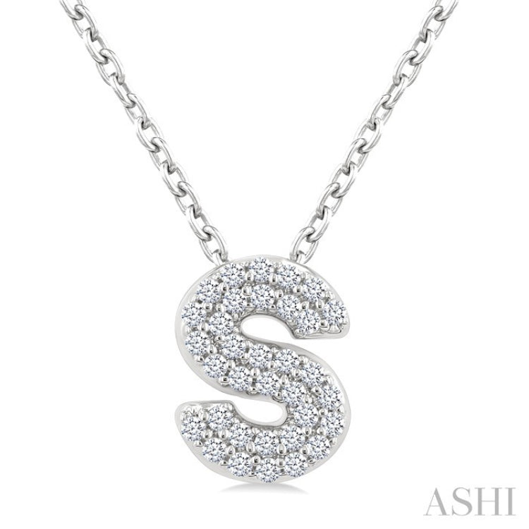 1/10 Ctw Bubble Accent Initial 'S' Round Cut Diamond Fashion Pendant With Chain in 10K White Gold